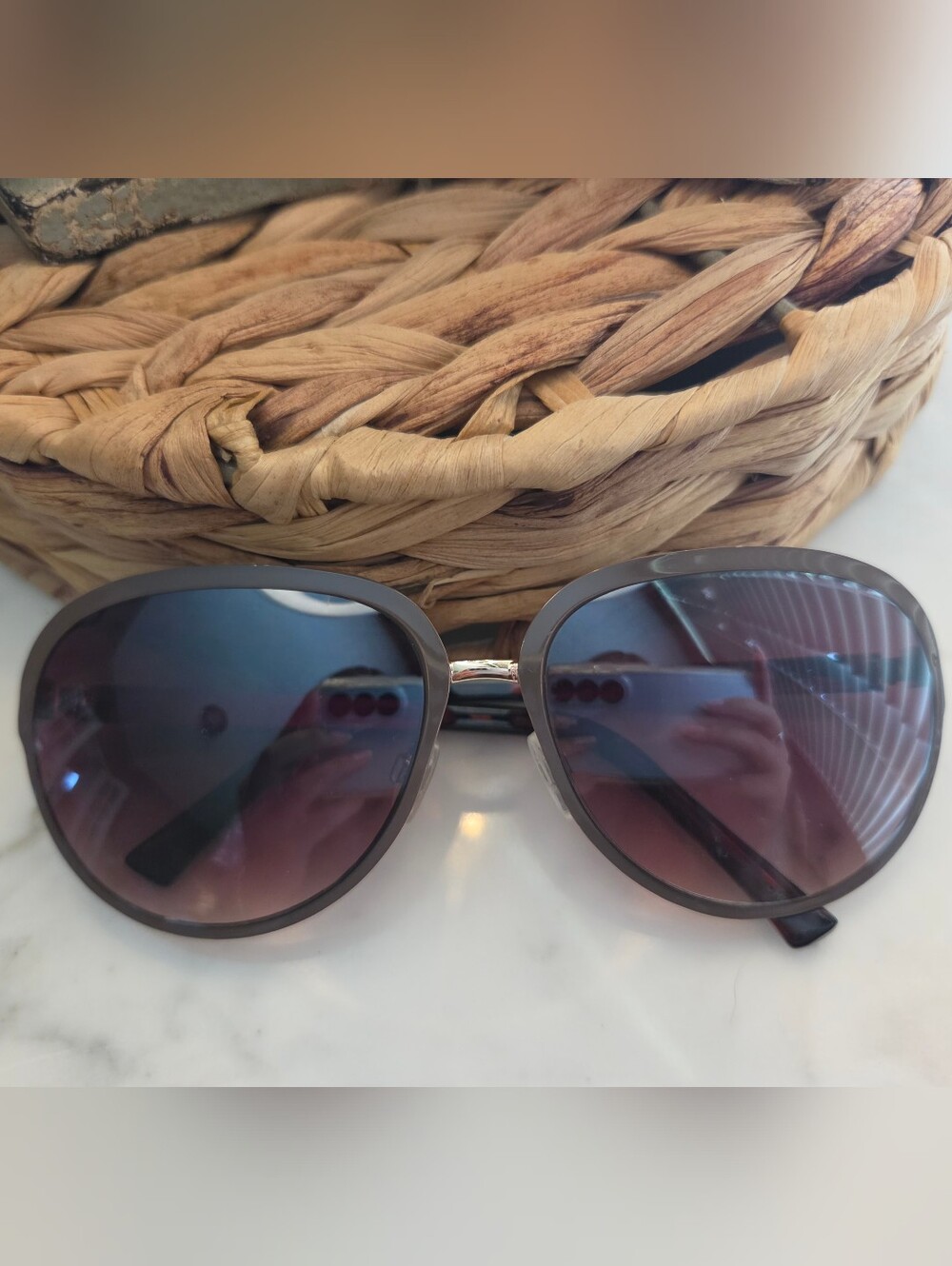 Women's Tahari Brown Frame Sunglasses with Gradient Lenses and Gold Accents